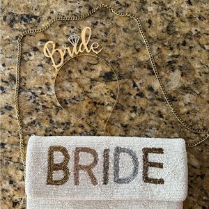 Elegant Bride Beaded Clutch in white and Gold